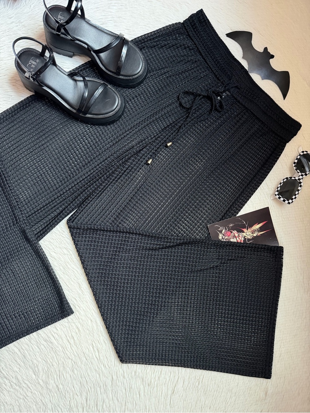 Women’s Jordan Taylor Black Knit wide Leg boho beach cover up Pants